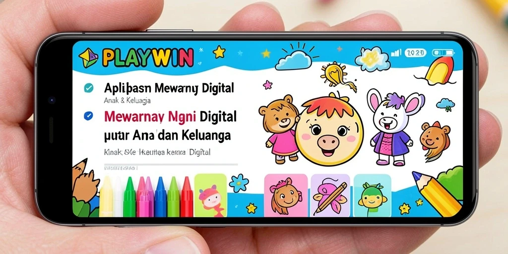 Antarmuka PLAYWIN yang ceria dan fungsional untuk mewarnai digital.