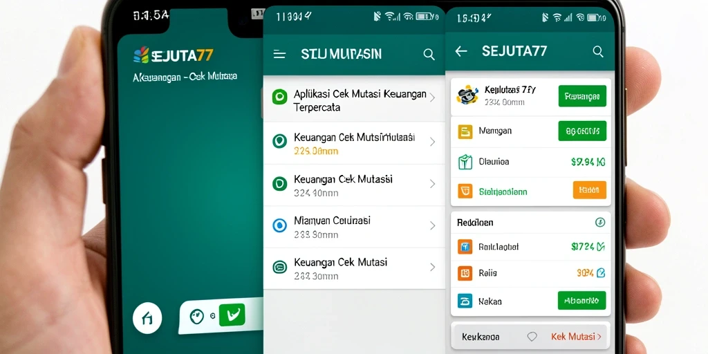 Antarmuka aplikasi SEJUTA77 yang menampilkan fitur cek mutasi keuangan.
